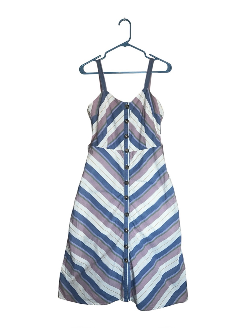Harper Heritage Blue Mauve Striped Button-Front Midi Dress Sz M